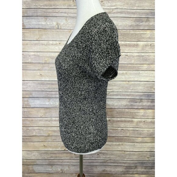 Eddie Bauer XS Space Dyed Sweater Top Linen Blend Black Gray Short Sleeve - Picture 3 of 9